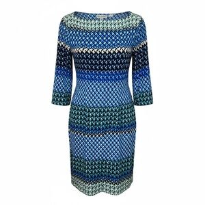 Donna Morgan Blue and Green Patterned Dress